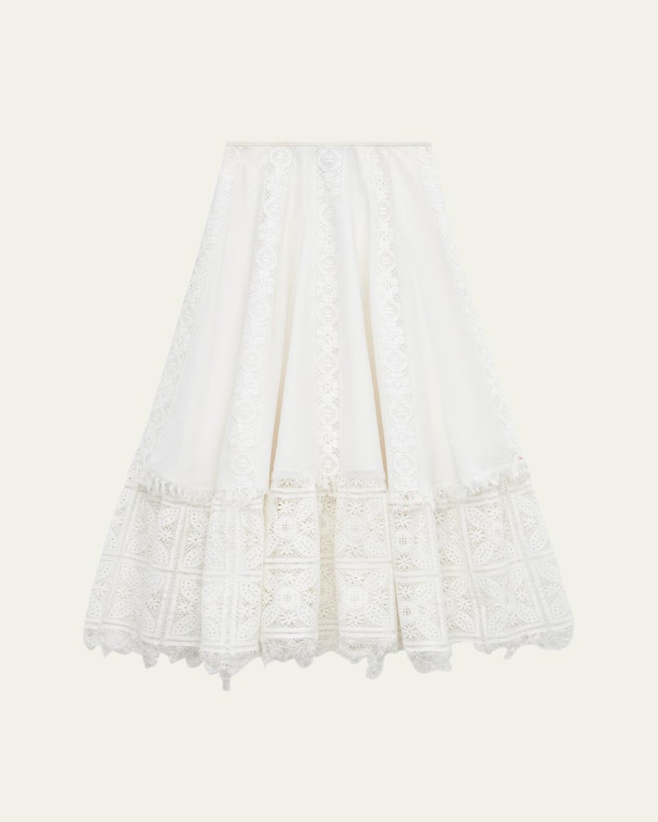 Lace-Inset Layered Midi Skirt